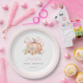 Floral Pumpkin Bow Baby Shower ペーパープレート (パーティー)