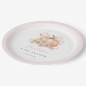 Floral Pumpkin Bow Baby Shower ペーパープレート (アングル)