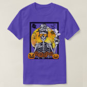Floral Pumpkin Skeleton Messy Bun Drinking Coffee Tシャツ (デザイン正面)