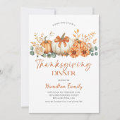 Floral pumpkin Thanksgiving Dinner party 招待状 (正面)