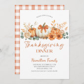 Floral pumpkin Thanksgiving Dinner party 招待状 (正面/裏面)