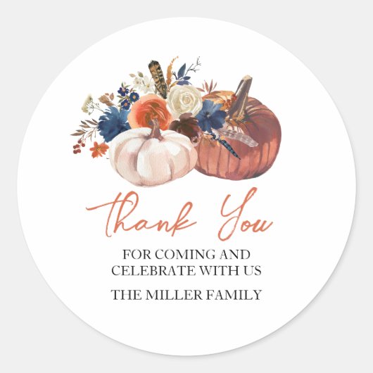 Floral Pumpkins autumn fall Sticker ラウンドシール (正面)