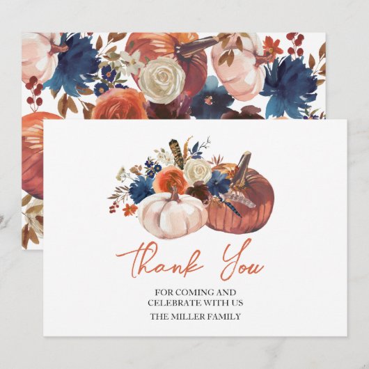 Floral Pumpkins autumn Thank you card サンキューカード (正面/裏面)