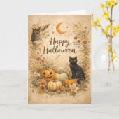 Floral Pumpkins Vintage Boho Halloween カード (黄色い花)