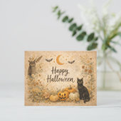 Floral Pumpkins Vintage Boho Halloween シーズンポストカード (スタンド正面)