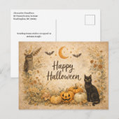 Floral Pumpkins Vintage Boho Halloween シーズンポストカード (正面/裏面)