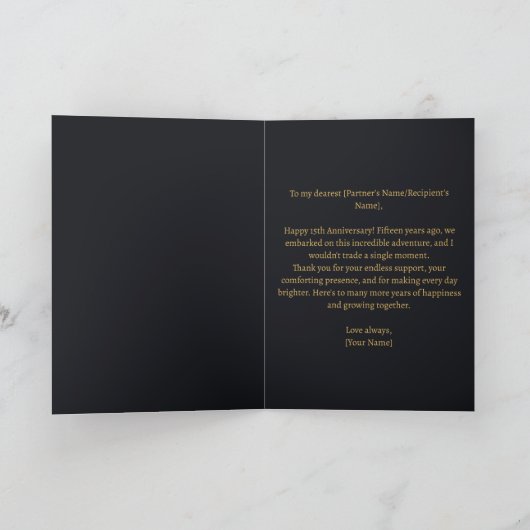 Floral Purple and Gold 15th Wedding Anniversary  カード (内部)