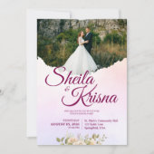 Floral Purple and Pink Elegance Wedding with Photo 招待状 (正面)