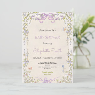 Floral purple babyshower party invitation 招待状