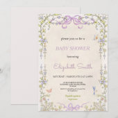 Floral purple babyshower party invitation 招待状 (正面/裏面)