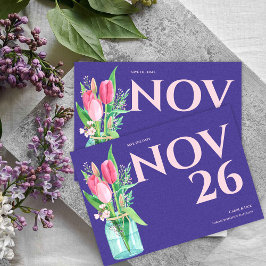 Floral Purple & Blush Wedding Save the Date 案内状