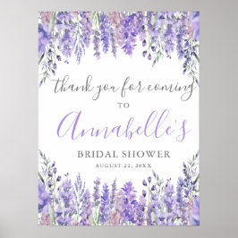 Floral Purple Bridal Shower Thank You Sign ポスター