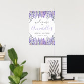 Floral Purple Bridal Shower Welcome Sign ポスター (ホームオフィス)