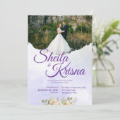 Floral Purple Elegance Wedding with Photo 招待状 (スタンド正面)