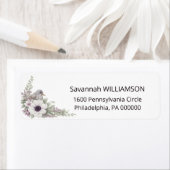 Floral Purple Green Songbirds Address Label ラベル (インサイチュ)