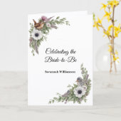 Floral Purple Green Songbirds Bridal Shower カード (黄色い花)