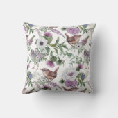 Floral Purple Green Songbirds Illustration クッション (裏面)