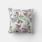 Floral Purple Green Songbirds Illustration クッション (正面)