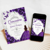 Floral Purple Silver Quinceanera 招待状