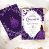 Floral Purple Silver Quinceanera 招待状