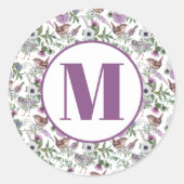 Floral Purple Songbirds Monogram Envelope Seal ラウンドシール (正面)