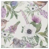 Floral Purple Thistle Songbird  ファブリック (クローズアップ)