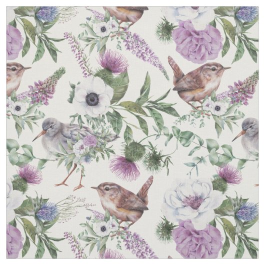 Floral Purple Thistle Songbird  ファブリック (見本)