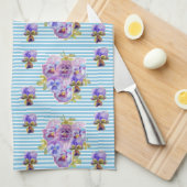 Floral Purple Viola Blue Lilac Pansy Womans Name キッチンタオル (四つ折り)