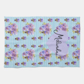 Floral Purple Viola Blue Lilac Pansy Womans Name キッチンタオル (横)