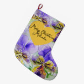 Floral Purple Viola Pansy Christmas Girls Name ラージクリスマスストッキング (正面 (吊り時))