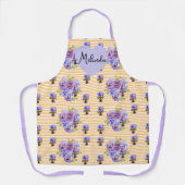 Floral Purple Viola Yellow Pansy Christmas Name エプロン (正面)