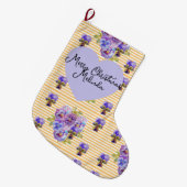 Floral Purple Viola Yellow Pansy Christmas Name ラージクリスマスストッキング (正面 (吊り時))