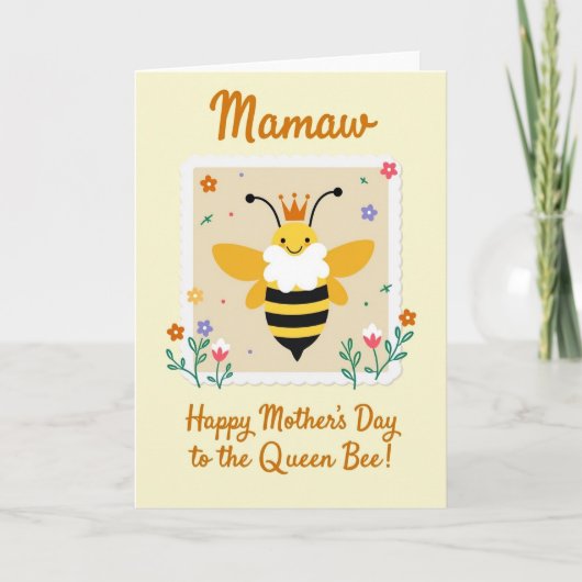 Floral Queen Bee Mothers Day Card カード (正面)