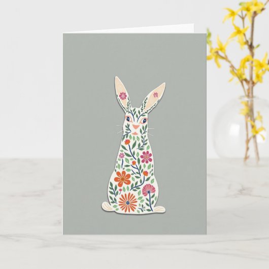 Floral Rabbit Art Card カード (黄色い花)