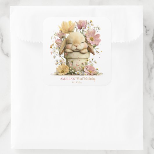 Floral Rabbit Cupcake スクエアシール (バッグ)