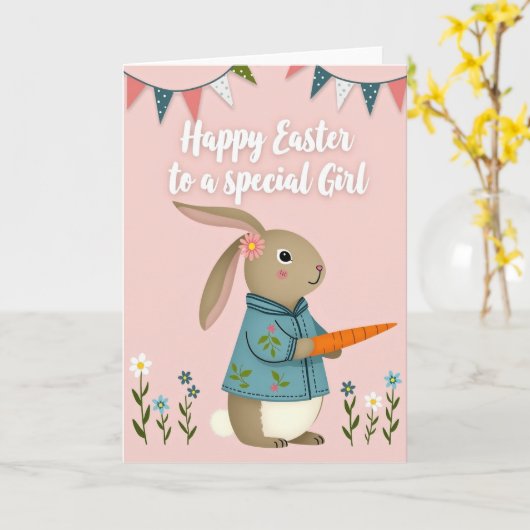 Floral Rabbit Springtime Season Card カード (黄色い花)