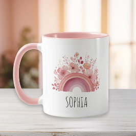 Floral Rainbow Girls Mug Personalised Name マグカップ