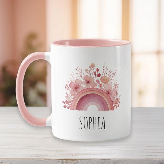 Floral Rainbow Girls Mug Personalised Name マグカップ