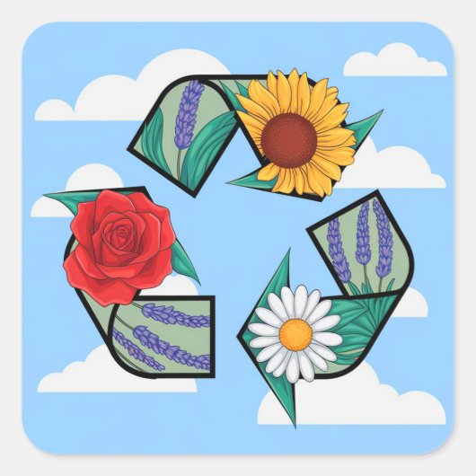 Floral Recycling Symbol | Eco-Friendly Nature スクエアシール (正面)