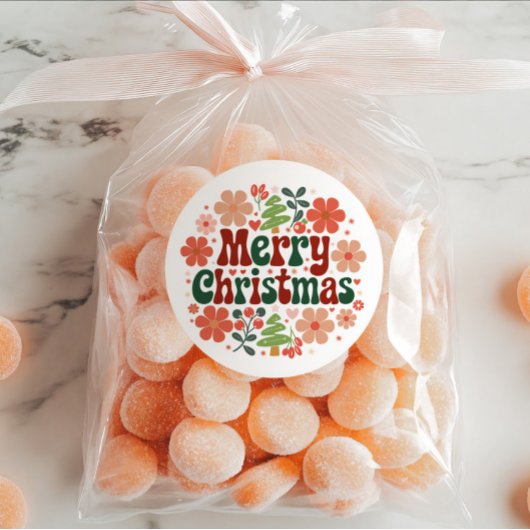 Floral Red and Green Merry Christmas Envelope Seal ラウンドシール