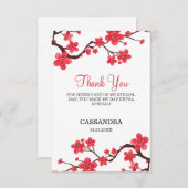Floral Red Cherry Blossom Sakura Birthday サンキューカード (正面/裏面)