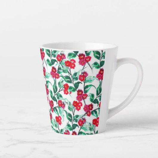 Floral Red Color Flowers Pattern-56698 カフェラテマグ (右)