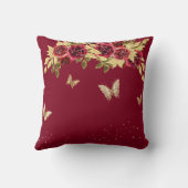 Floral Red Gold Tiara Butterfly Quinceanera クッション (裏面)