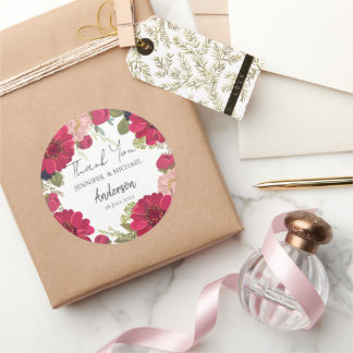 Floral Red Green Wedding Thank You ラウンドシール