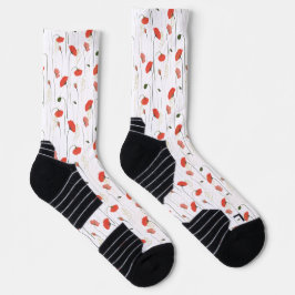 Floral Red Poppy Flower Botanical Pattern Socks ソックス