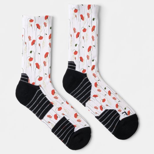 Floral Red Poppy Flower Botanical Pattern Socks ソックス (右)