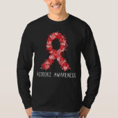 Floral Red Ribbon  Stroke Awareness Tシャツ (正面)