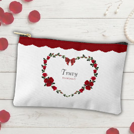 Floral Red Rose Bridesmaid Cosmetic Bag アクセサリーポーチ