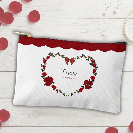 Floral Red Rose Bridesmaid Cosmetic Bag アクセサリーポーチ