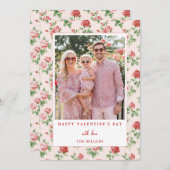 Floral Red Rose Happy Valentine's Day Photo Card シーズンカード (正面/裏面)